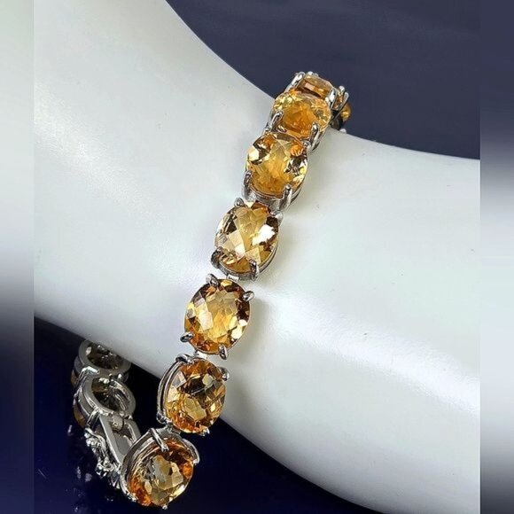 Sunny Jewels USA Jewelry - 925 Sterling Silver Bracelet 18.5cm with 10x8mm Natural Citrine Gemstone